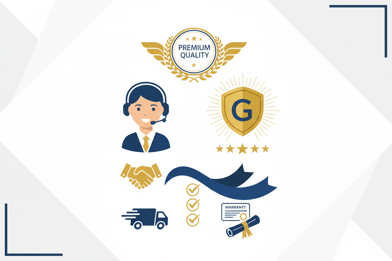 生成一张我们的服务很优秀，我们很专业，您买我们产品放心的图片